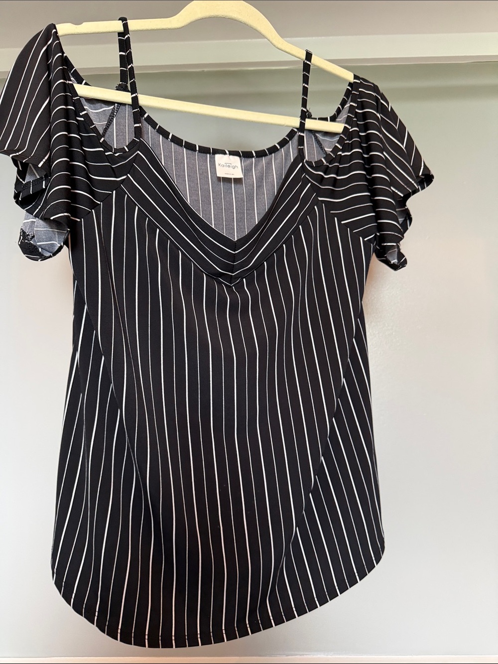 Kaileigh Black and White Pinstripe Cold-Shoulder Cami